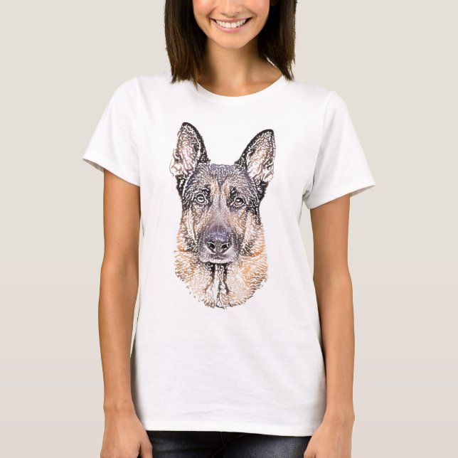 Tysk Shepherd Hund Sketched Artwork Tee (Framsida)