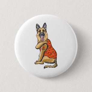 Tysk Shepherd Hund Tattoo I Kärlek Mamma Flower Mo Knapp