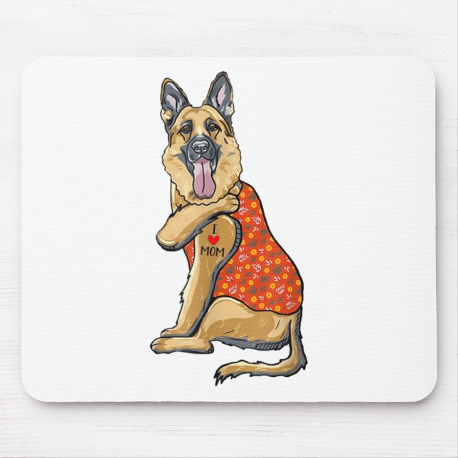Tysk Shepherd Hund Tattoo I Kärlek Mamma Flower Mo Musmatta (Framsidan)
