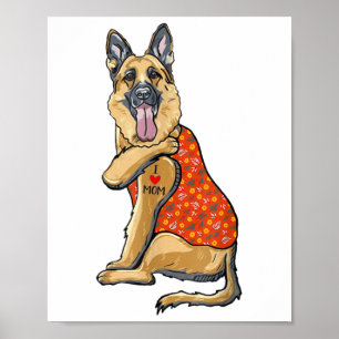 Tysk Shepherd Hund Tattoo I Kärlek Mamma Flower Mo Poster