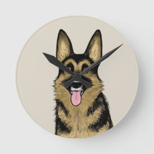 Tysk Shepherd Hund   Tecknad hund   Pet Art Rund Klocka