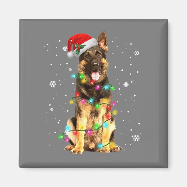 Tysk Shepherd Hund Träd jul Sweater Julafton Magnet (Framsidan)