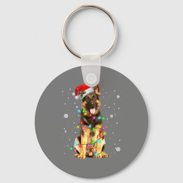 Tysk Shepherd Hund Träd jul Sweater Julafton Nyckelring (Framsida)