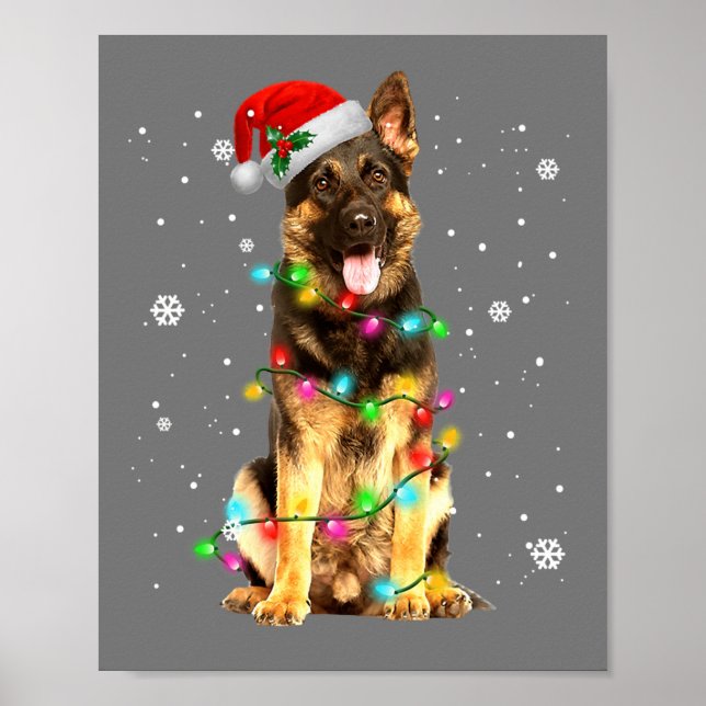 Tysk Shepherd Hund Träd jul Sweater Julafton Poster (Framsidan)