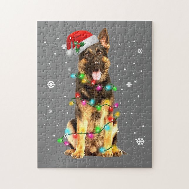 Tysk Shepherd Hund Träd jul Sweater Julafton Pussel (Vertikal)