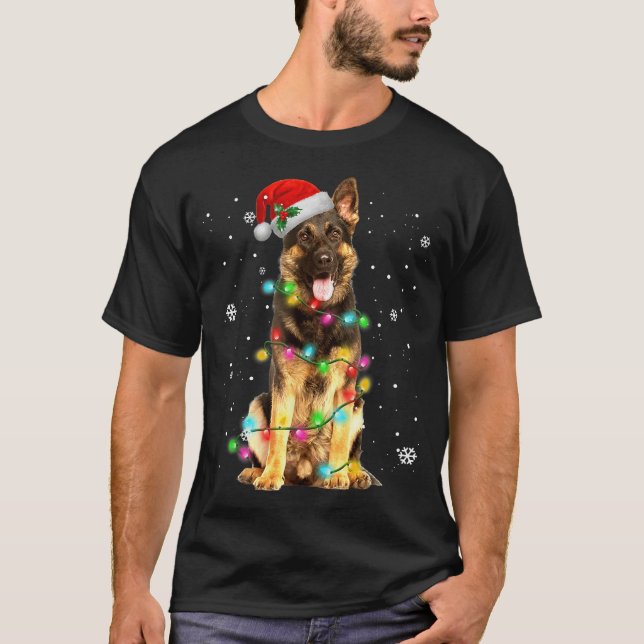Tysk Shepherd Hund Träd jul Sweater Julafton T Shirt (Framsida)