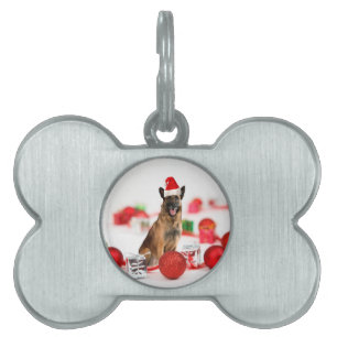 Tysk Shepherd hund w jul Gifts Santa Hat Namnbricka Husdjur