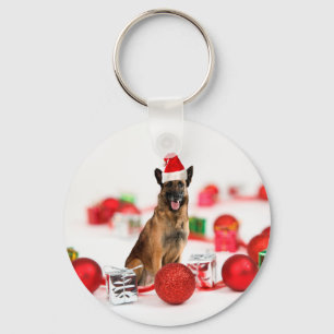 Tysk Shepherd hund w jul Gifts Santa Hat Nyckelring