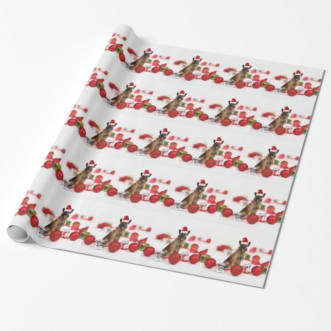 Tysk Shepherd hund w jul Gifts Santa Hat Presentpapper (Utrullad)
