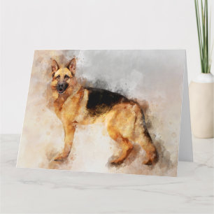 Tysk Shepherd Hund Watercolor Porträtt 02 Tack Kort