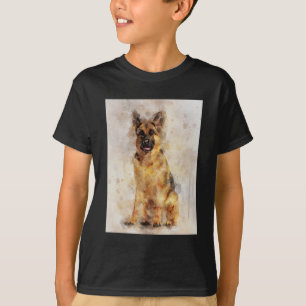Tysk Shepherd Hund Watercolor Porträtt 03 T Shirt