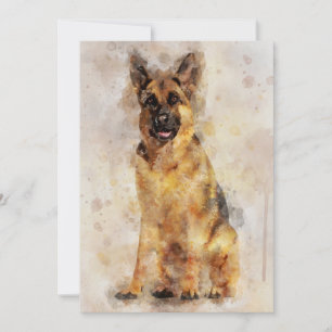 Tysk Shepherd Hund Watercolor Porträtt 03 Tack Kort