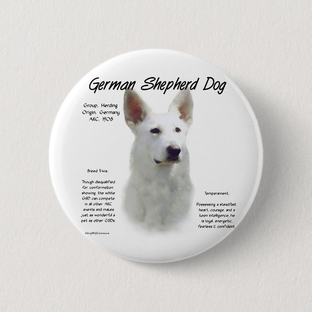 Tysk Shepherd Hund (wht) Historik Knapp (Framsida)