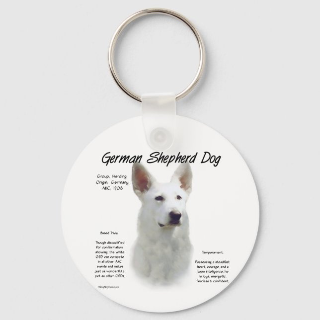 Tysk Shepherd Hund (wht) Historik Nyckelring (Framsida)