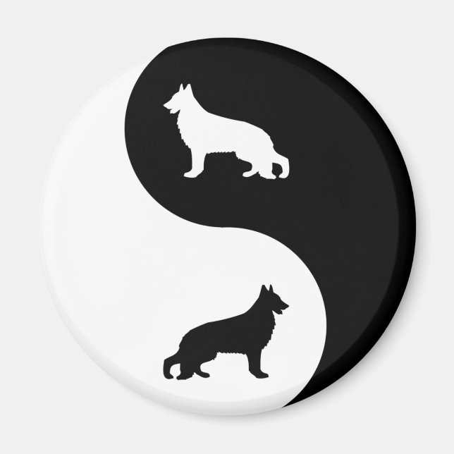 Tysk Shepherd Hund Yin Yang Magnet (Framsidan)