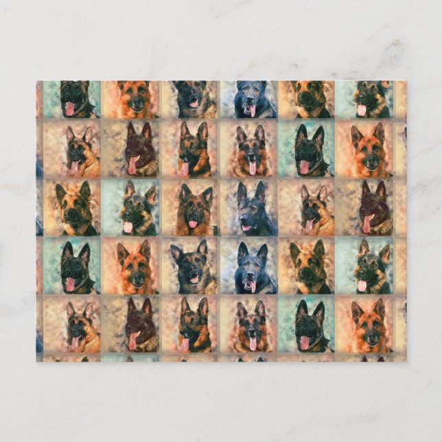 Tysk Shepherd Hundar - GSD - Digital konstcollage Vykort (Framsida)