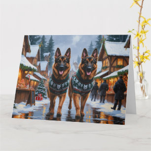 Tysk Shepherd Hundar jul Snö Helgdag Kort