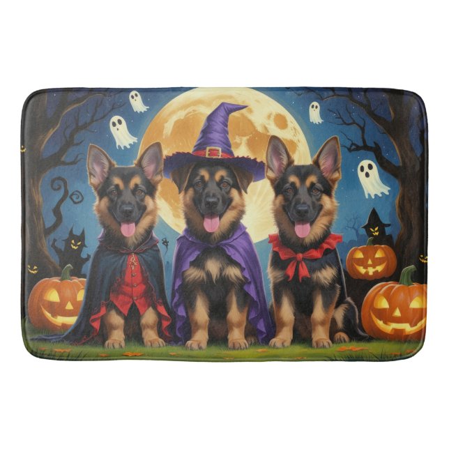 Tysk Shepherd Hundar Pumpkin Halloween Funny Badrumsmatta (Framsidan)