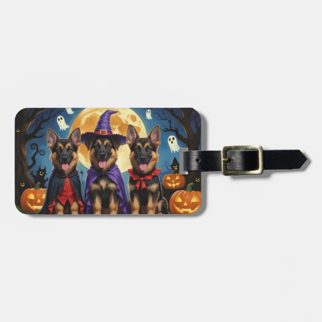 Tysk Shepherd Hundar Pumpkin Halloween Funny Bagagebricka (Horisontell Framsida)