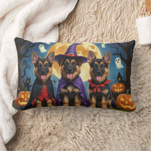 Tysk Shepherd Hundar Pumpkin Halloween Funny Lumbarkudde
