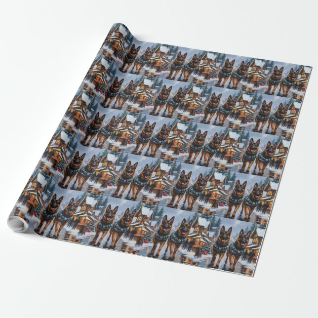 Tysk Shepherd Hunds Jul Snö Holiday Presentpapper (Utrullad)
