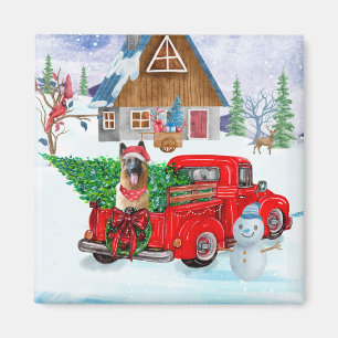 Tysk shepherd in jul Delivery Lastbil Snö Magnet