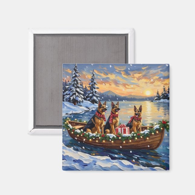 Tysk Shepherd Jul Båt Semester Magnet (Front/Back)