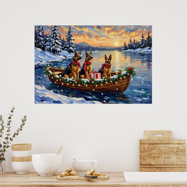Tysk Shepherd Jul Båt Semester Poster (Kök)