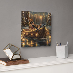 Tysk Shepherd-jul - festlig resa Fyrkantig Klocka