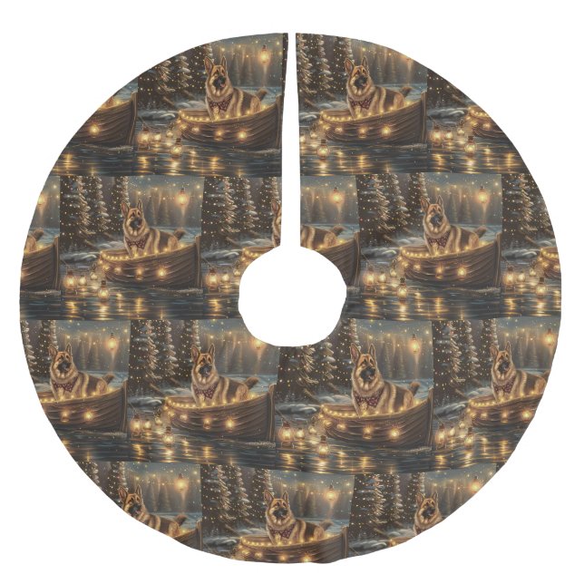 Tysk Shepherd-jul - festlig resa Julgransmatta Borstad Polyester (Framsidan)