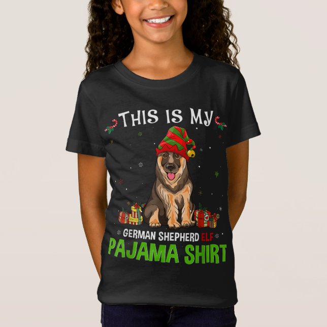 Tysk Shepherd jul-Hund Hat Elf Cute Hund Elf T Shirt (Framsida)