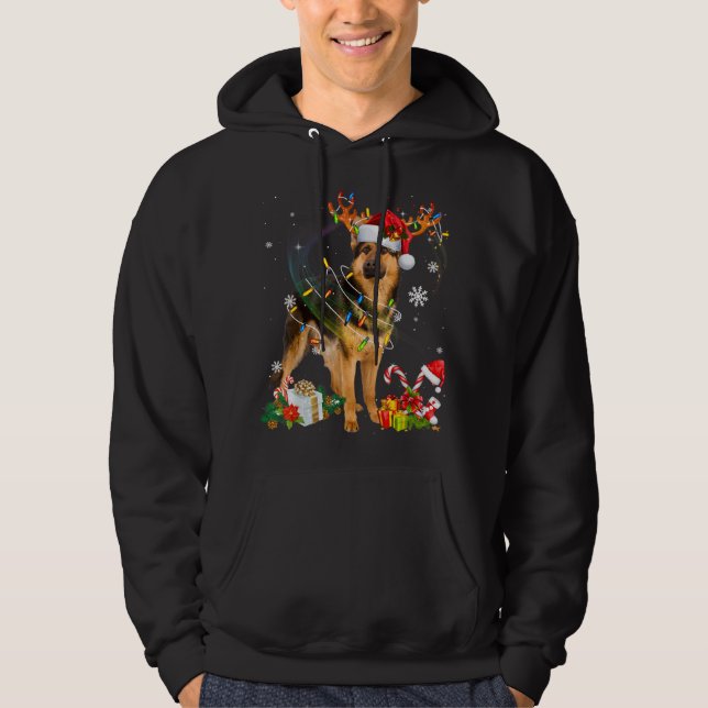 Tysk Shepherd jul Hund Reindeer Funny Julafton Hoodie (Framsida)