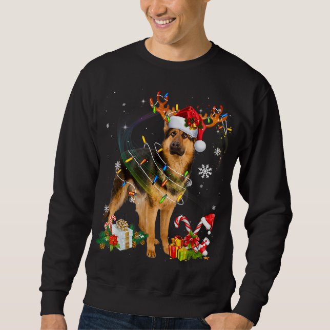 Tysk Shepherd jul Hund Reindeer Funny Julafton Lång Ärmad Tröja (Framsida)