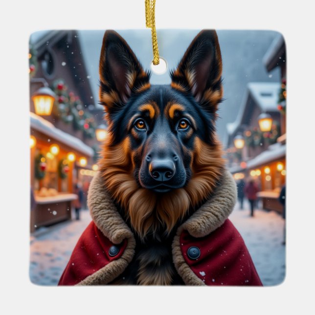 Tysk Shepherd Jul Konst Julgransprydnad Keramik (Framsida)