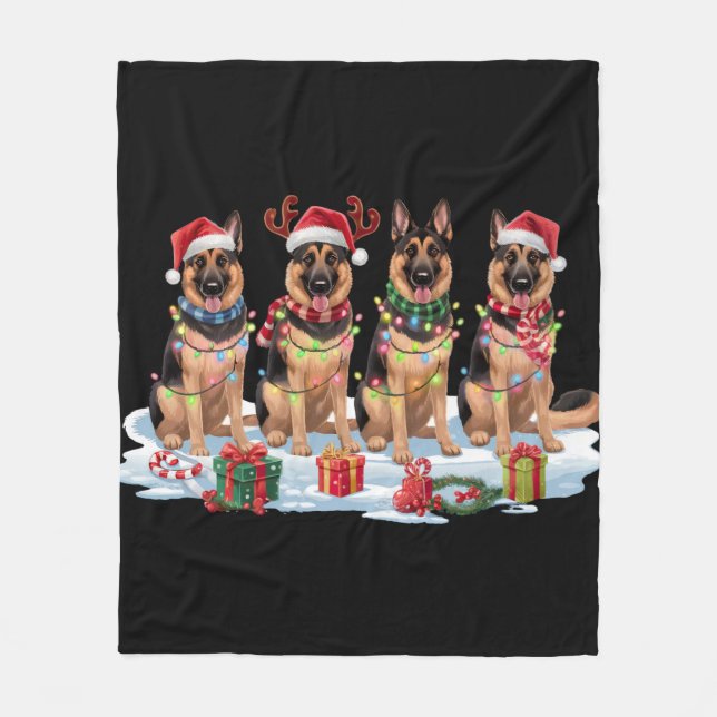 Tysk shepherd-jul Ljus - Adsible Design Fleecefilt (Framsidan)