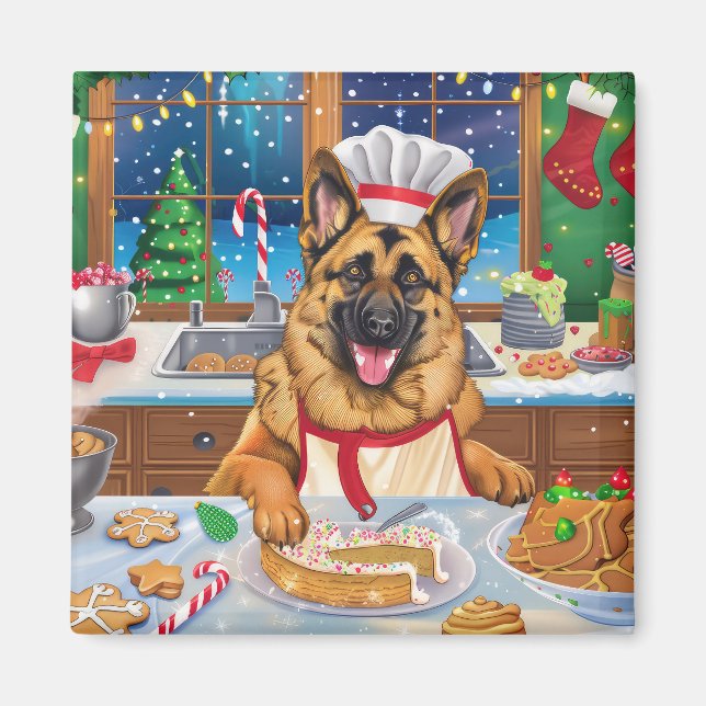 Tysk Shepherd-julbak: Festlig jul Magnet (Framsidan)