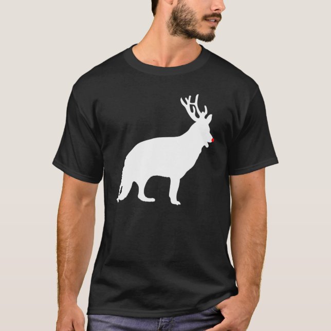 Tysk shepherd-julklrener Antlers Julafton T Shirt (Framsida)