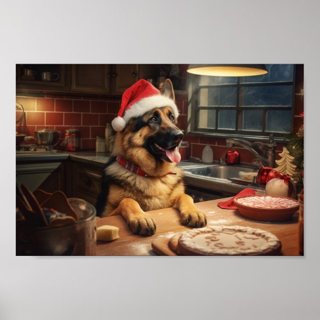 Tysk Shepherd-julkookies Festive Helgdag Poster (Framsidan)