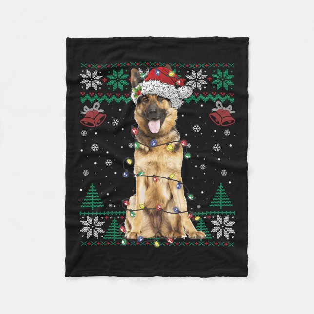 Tysk Shepherd-jultomten Ugly Sweater Hund L Fleecefilt (Framsidan)