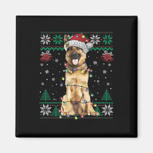Tysk Shepherd-jultomten Ugly Sweater Hund L Magnet