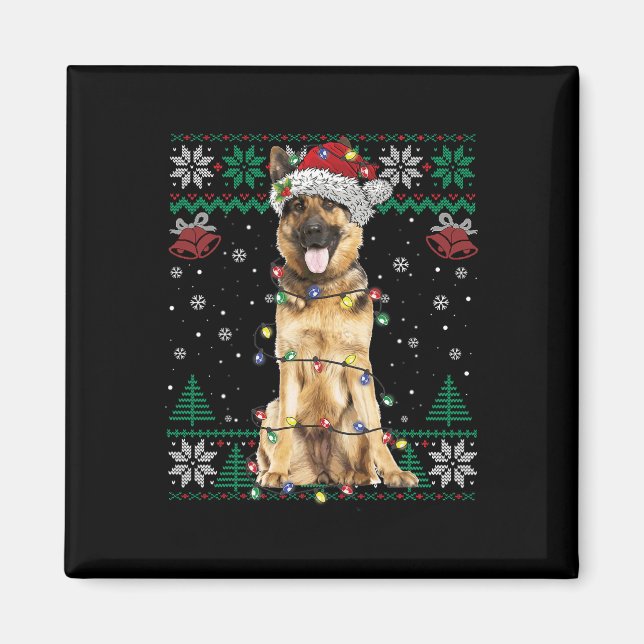 Tysk Shepherd-jultomten Ugly Sweater Hund L Magnet (Framsidan)