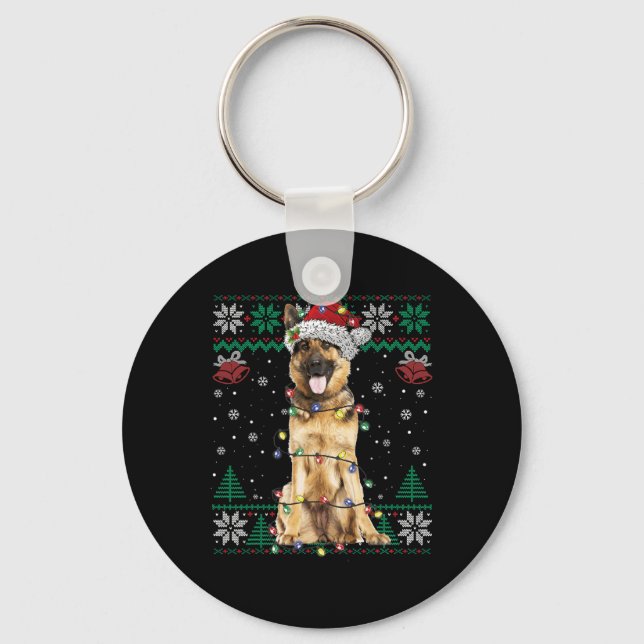 Tysk Shepherd-jultomten Ugly Sweater Hund L Nyckelring (Framsida)