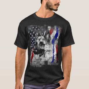 Tysk Shepherd k9 American Flagga Police Hund T Shirt