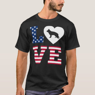 Tysk Shepherd Kärlek Heart American Flagga T Shirt