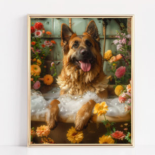 Tysk Shepherd konst, tysk herdehund i badkaret Poster
