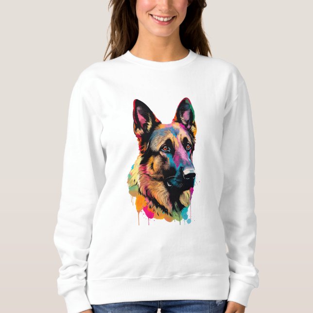 Tysk Shepherd livfull och färgrik T Shirt (Framsida)