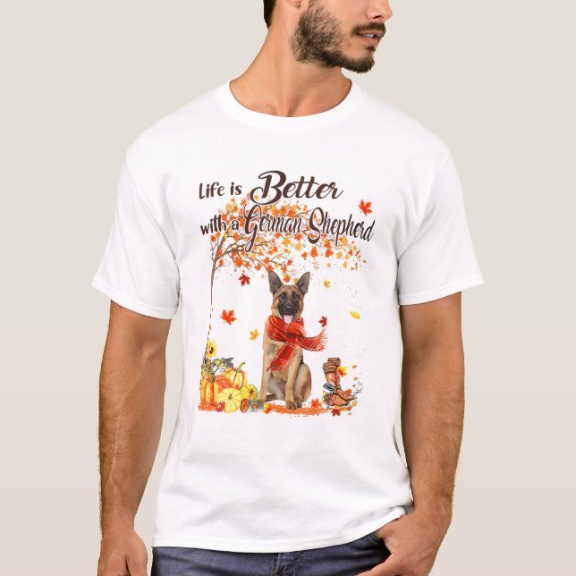 Tysk Shepherd Lönn Träd T Shirt (Framsida)