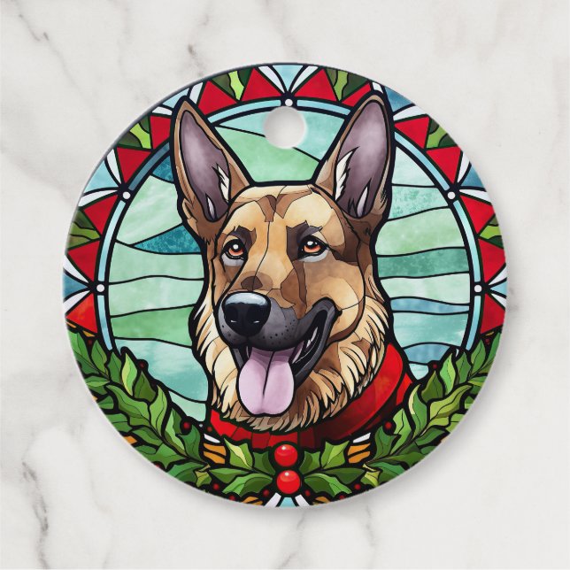 Tysk Shepherd Målade Glas Jul Gåvor Etiketter (Framsida)