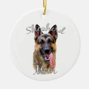 Tysk Shepherd Mamma 2 Julgransprydnad Keramik