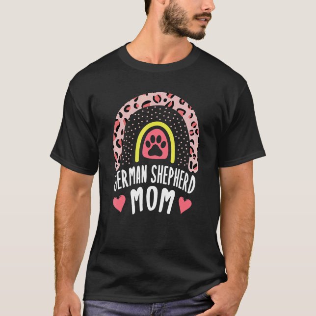 Tysk Shepherd-Mamma Regnbåge Leopard Hjärt Hund Ma T Shirt (Framsida)